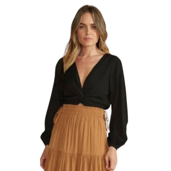 NWT! MINKPINK Harper Lightweight Twist Crop Blouse - Size Large - Picture 1 of 8